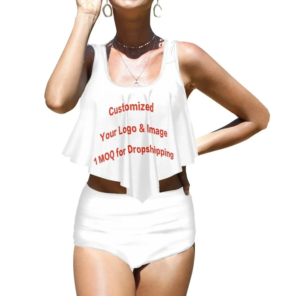 XXL / Custom Custom 1MOQ Women Swimsuits Vintage Samoan Tribal Print High Waist Top Ruffle Push Up Padded Bra Bathing Suit