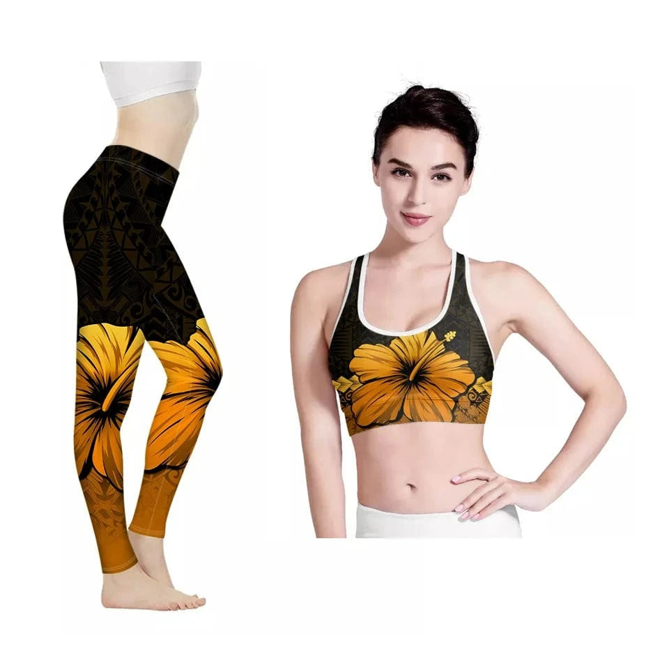 XXL / FTZD023KE+GX Amazon Hot Hawaii Hibiscus Flowers Design Bra/Legging for Women 2022 Fashionable Yoga Sets Fitness Women Custom Print Yoga Set