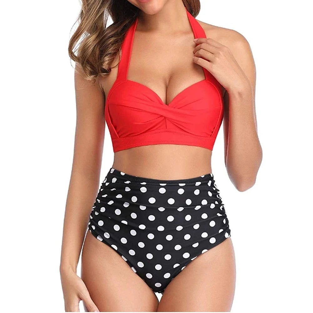 XXL / Red TW1045 Push Up Bikinis Set Leaf Print High Waist Swimming Suits for Bathing Suit Sexy Bikini Swimsuit Women Swimwear