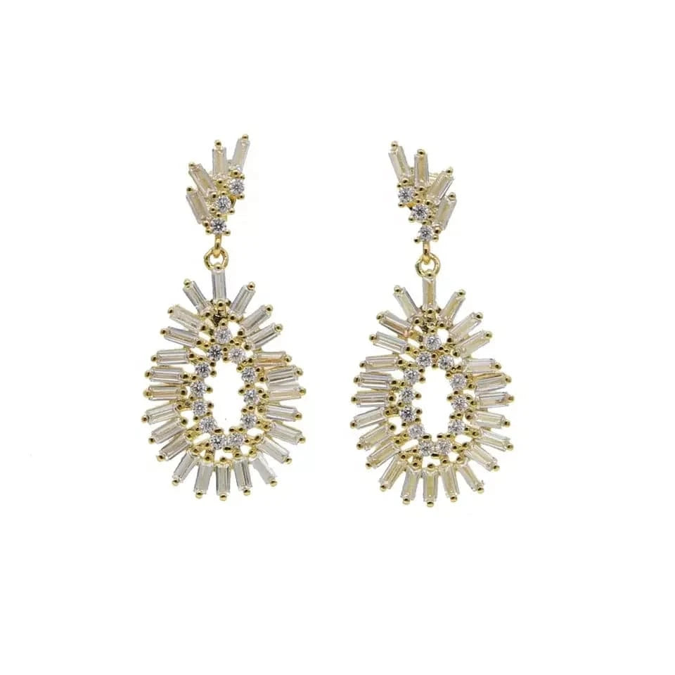 Y-Gold diamond earring geometric rectangle cz firework Sparking bling zirconia Dangle drop earrings for women fashion jewelry
