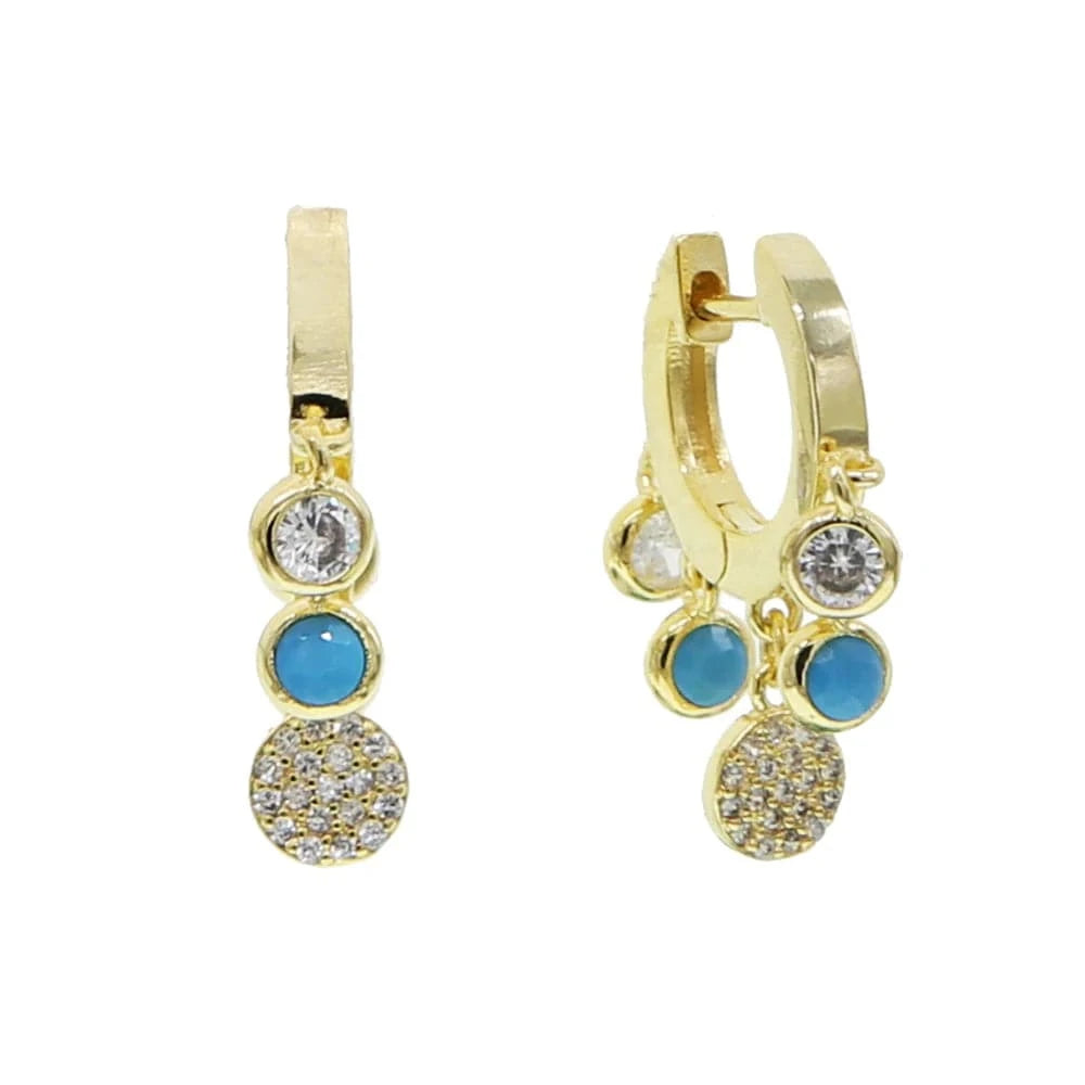 Y-Gold geometric round cz turquoise dots charm small hoop earring for women fashion jewelry