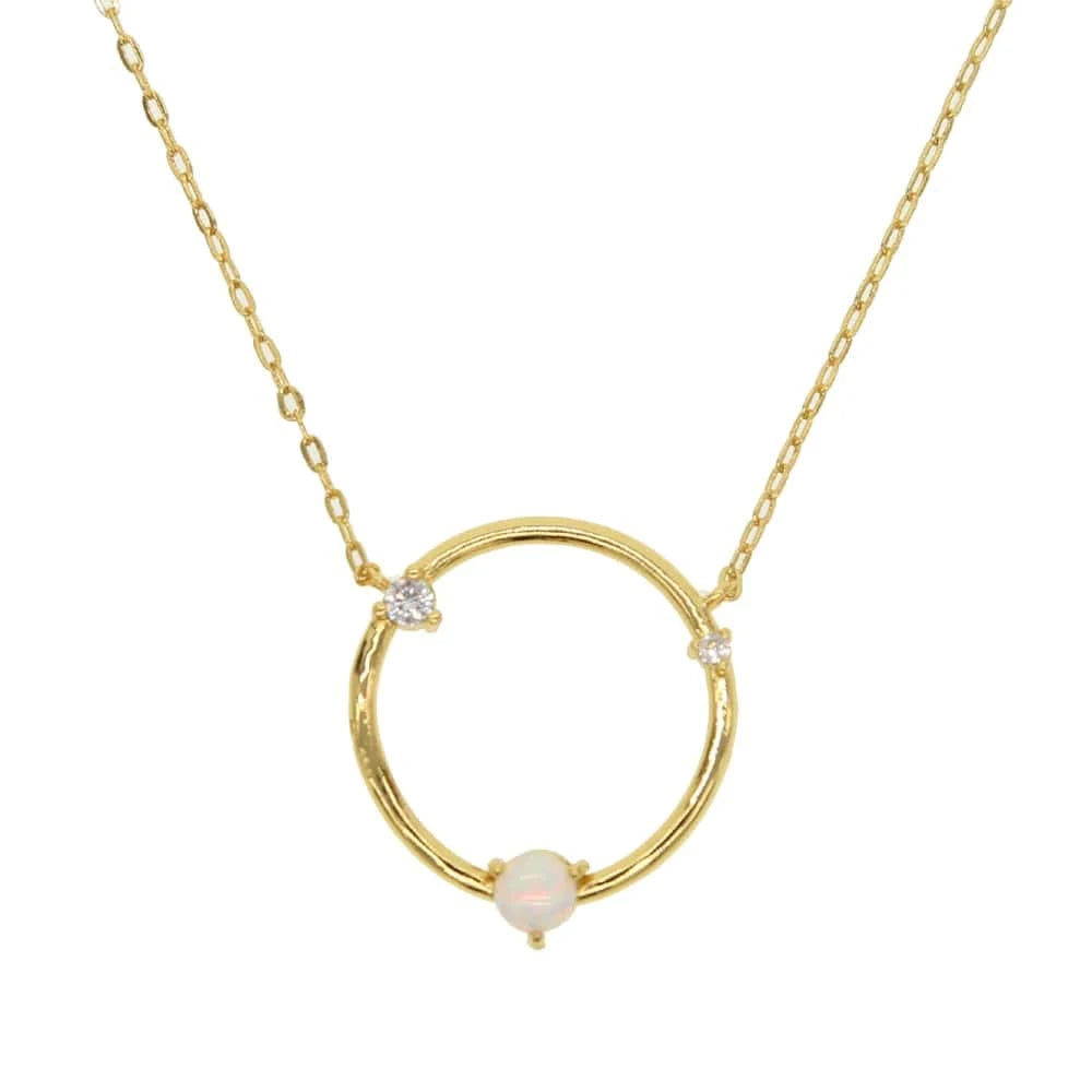 Y-Gold gold plated Hollow round circle shaped Geometric simple classic design opal opal round necklace for women fashion jewelry