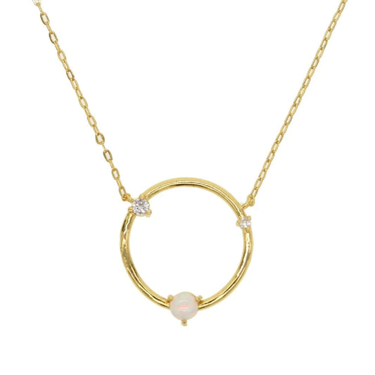 Y-Gold gold plated Hollow round circle shaped Geometric simple classic design opal opal round necklace for women fashion jewelry