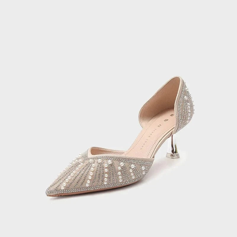 Y Rhinestone mid ladies high stiletto heels shoes 2024 fashion women's heeled closed toe sandals wedding shoes