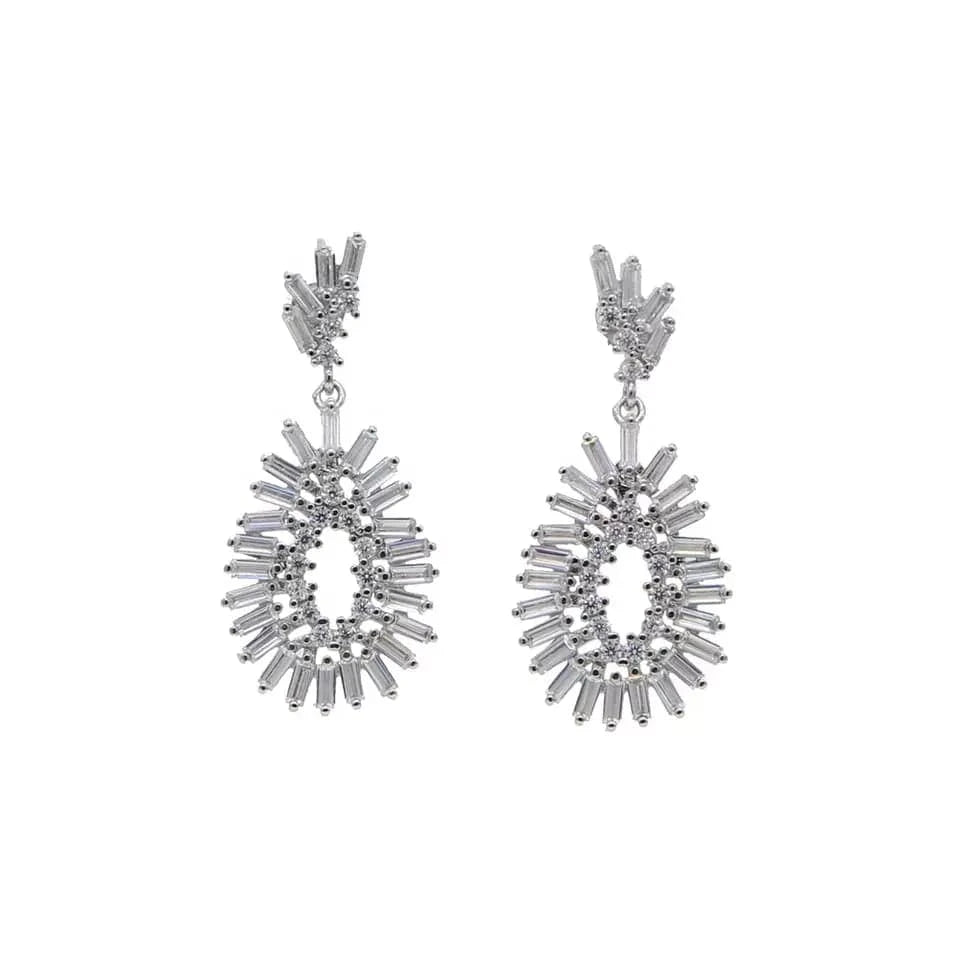 Y-Silver diamond earring geometric rectangle cz firework Sparking bling zirconia Dangle drop earrings for women fashion jewelry