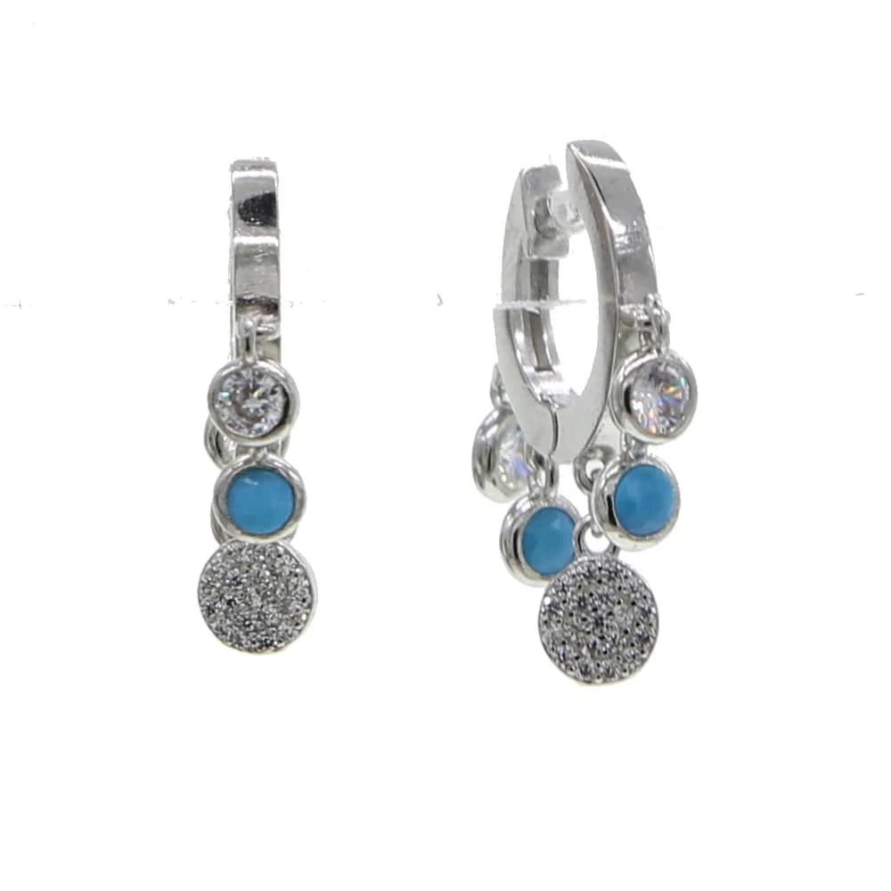 Y-Silver geometric round cz turquoise dots charm small hoop earring for women fashion jewelry