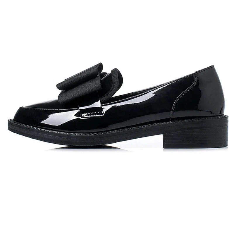 Y women singles patent leather soft wearable non-slip block heel Mary Jane British style black butterfly loafer shoes for ladies