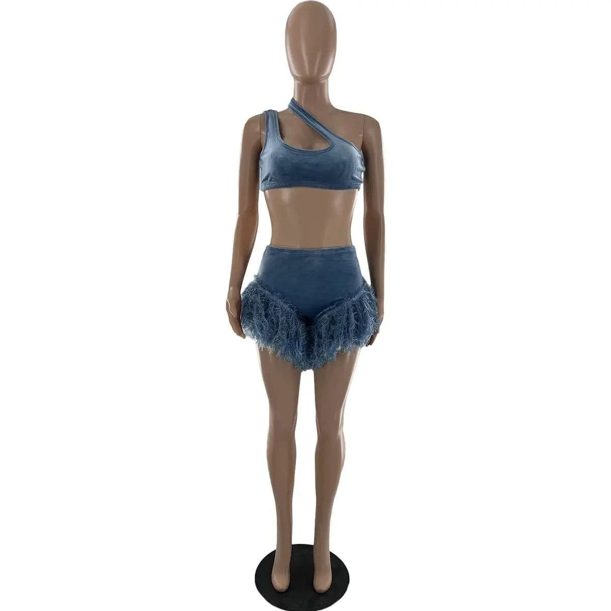 Y2K 2 Piece Set Women Shorts Set Sleeveless Crop Top Feather Trim Shorts Sexy Two Piece Women Tank Top and Shorts Set