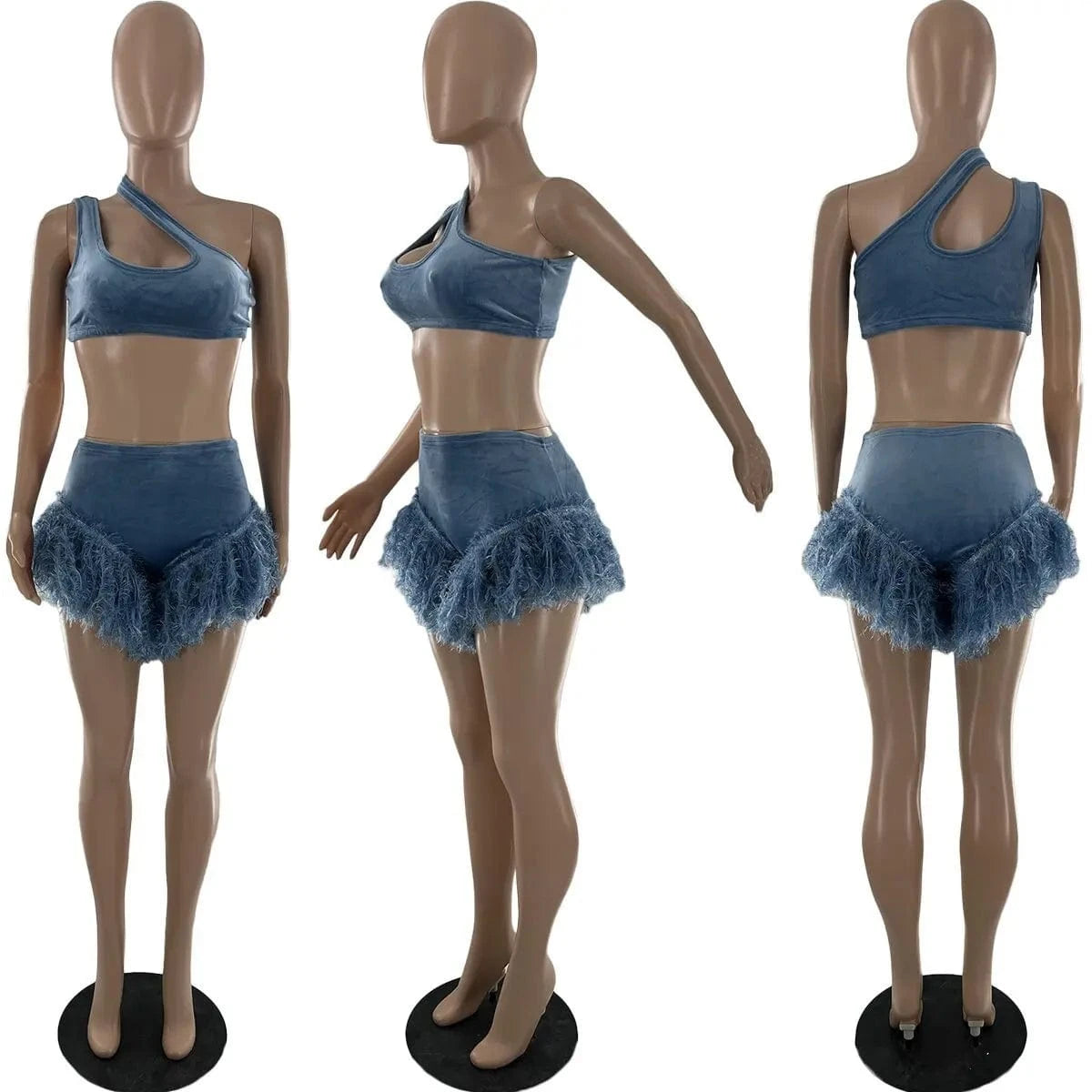 Y2K 2 Piece Set Women Shorts Set Sleeveless Crop Top Feather Trim Shorts Sexy Two Piece Women Tank Top and Shorts Set