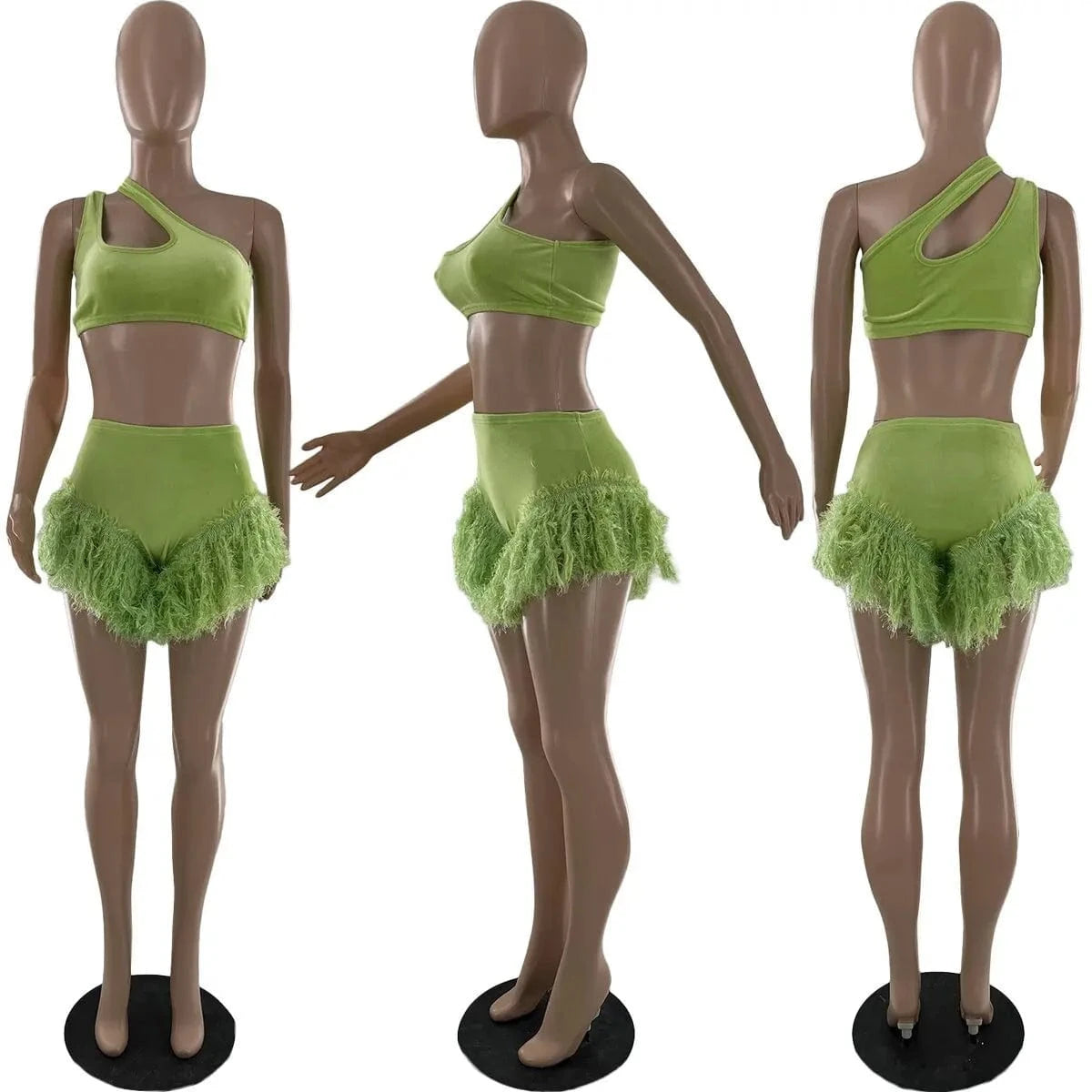 Y2K 2 Piece Set Women Shorts Set Sleeveless Crop Top Feather Trim Shorts Sexy Two Piece Women Tank Top and Shorts Set