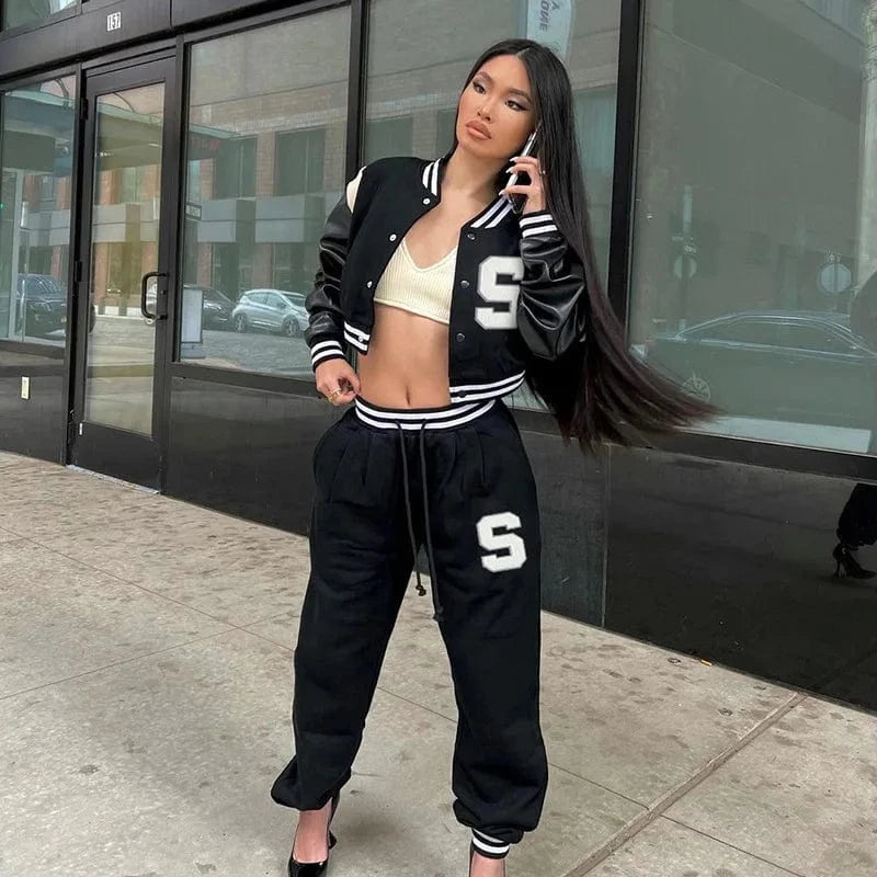 Y2K Fashion Streetwear Women Sets Baseball Two piece Pants Set Letter 2 Piece Set Casual Women Autumn Clothing Y2K
