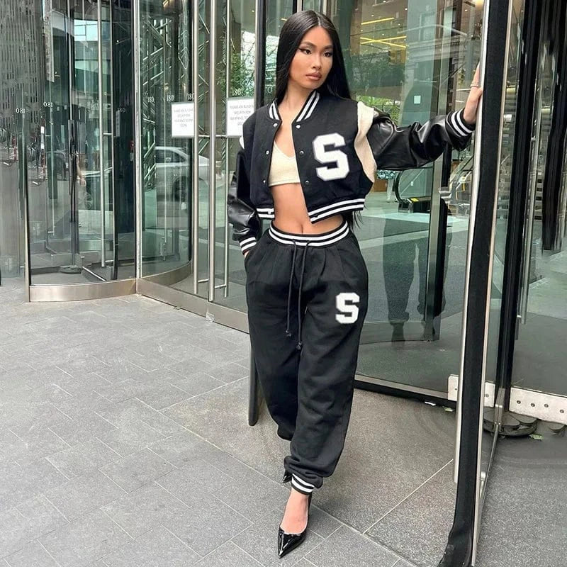 Y2K Fashion Streetwear Women Sets Baseball Two piece Pants Set Letter 2 Piece Set Casual Women Autumn Clothing Y2K