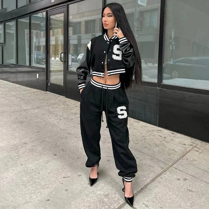 Y2K Fashion Streetwear Women Sets Baseball Two piece Pants Set Letter 2 Piece Set Casual Women Autumn Clothing Y2K