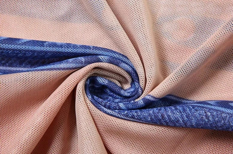 Y2K Outfits Spring Clothes 2024 New Fashion Denim Printed Crop Top Two Piece Pants Set Sexy Mesh Women Set