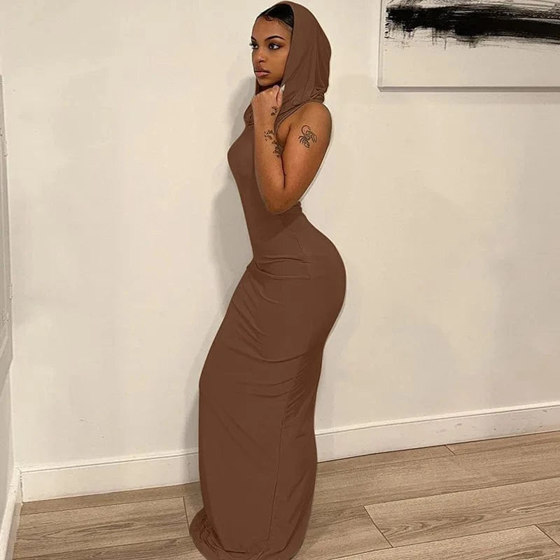Y2K Style Women Long Hoodie Sleeveless Bodycon Dress Wholesale Casual Dresses Regular Street Wear For Women