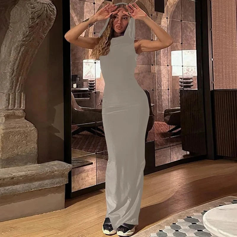 Y2K Style Women Long Hoodie Sleeveless Bodycon Dress Wholesale Casual Dresses Regular Street Wear For Women