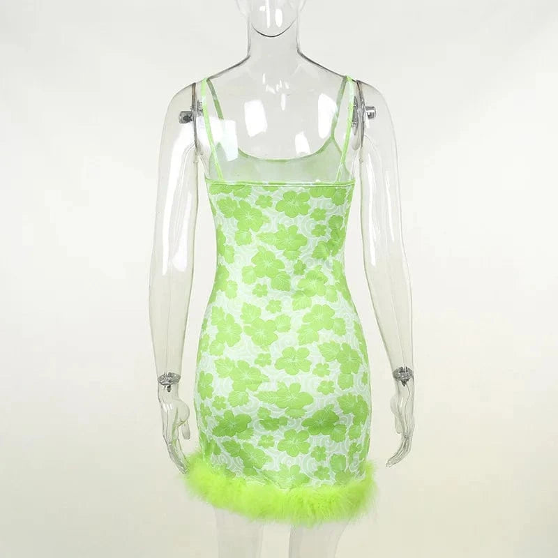Y2K  Woemns Dresses Summer Dress Ladies Elegant Halter Mini Sundresses for Y2K Women Clothing with Feathers