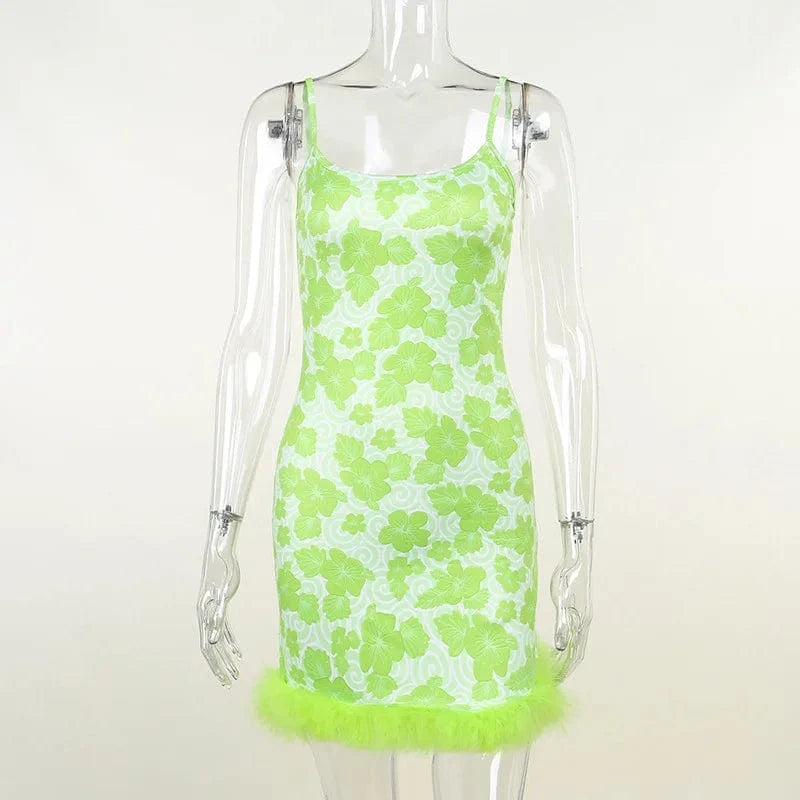 Y2K  Woemns Dresses Summer Dress Ladies Elegant Halter Mini Sundresses for Y2K Women Clothing with Feathers
