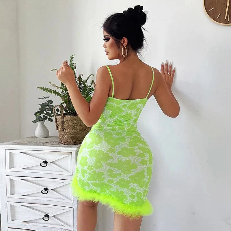 Y2K  Woemns Dresses Summer Dress Ladies Elegant Halter Mini Sundresses for Y2K Women Clothing with Feathers