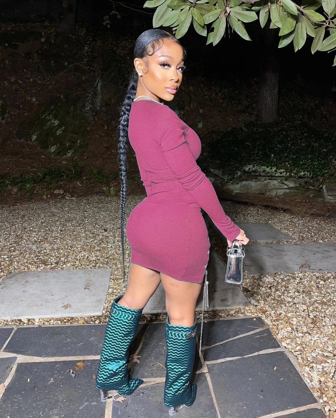 Y2K Women Lace up dress long trumpet sleeved solid bodycon dress autumn boutique women's clothing
