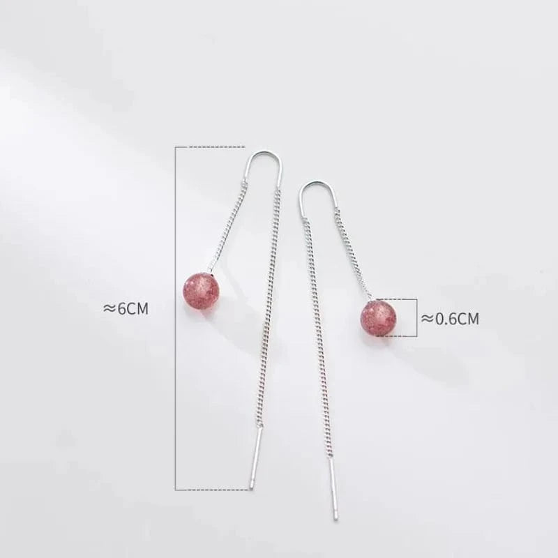 YB-A4445 Silver 1 Pair Wholesale Round Strawberry Long Ear Line Drop Earrings 925 Sterling Silver Women Jewelry Gifts