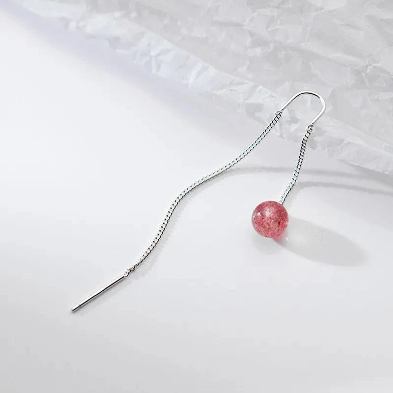 YB-A4445 Silver 1 Pair Wholesale Round Strawberry Long Ear Line Drop Earrings 925 Sterling Silver Women Jewelry Gifts