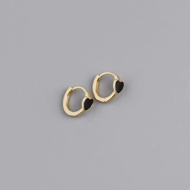 YB-A4470 Gold Black Top Quality 925 Sterling Silver Blue/Pink/Red/Black Enamel Heart Shape Clip Earrings On Ear Fine Jewelry Gifts