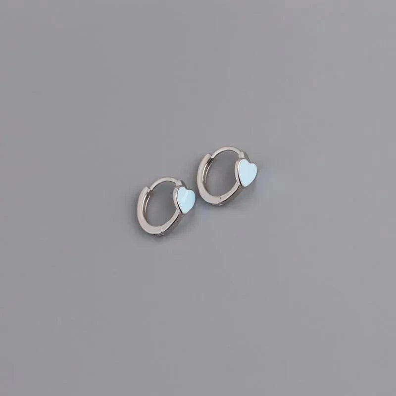 YB-A4470 Silver Blue Top Quality 925 Sterling Silver Blue/Pink/Red/Black Enamel Heart Shape Clip Earrings On Ear Fine Jewelry Gifts