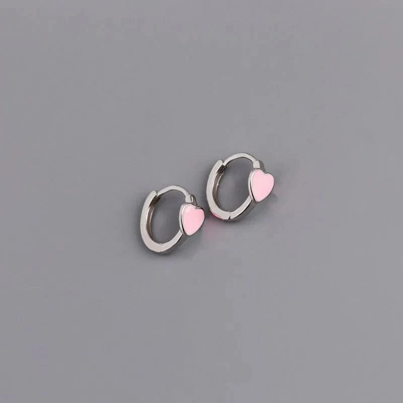 YB-A4470 Silver Pink Top Quality 925 Sterling Silver Blue/Pink/Red/Black Enamel Heart Shape Clip Earrings On Ear Fine Jewelry Gifts