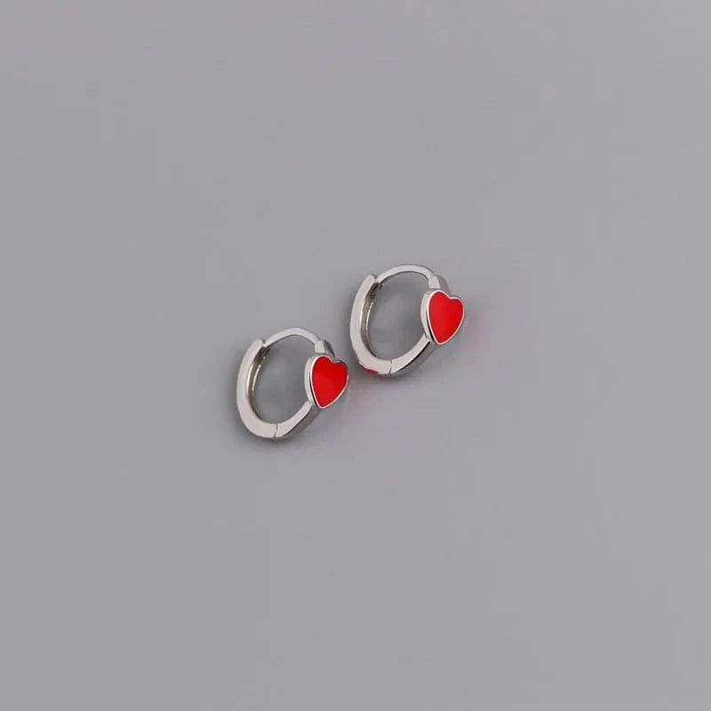 YB-A4470 Silver Red Top Quality 925 Sterling Silver Blue/Pink/Red/Black Enamel Heart Shape Clip Earrings On Ear Fine Jewelry Gifts