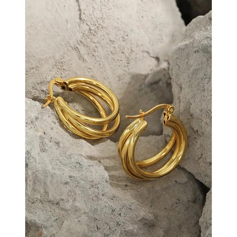 YB-A4499 Gold Multi-layer Circle Round Big Hoop Earrings For Women Wholesale 925 Sterling Silver Jewelry Gifts