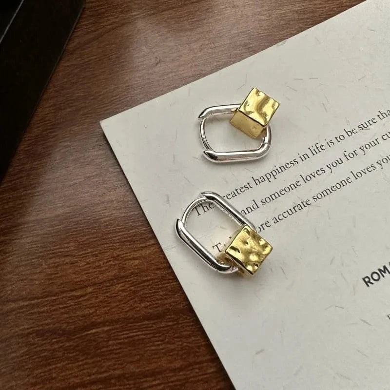 YB-A5039 Silver Punk Style 925 Sterling Silver Gold Color Cube Hoop Earrings For Girls Party Gifts Jewelry