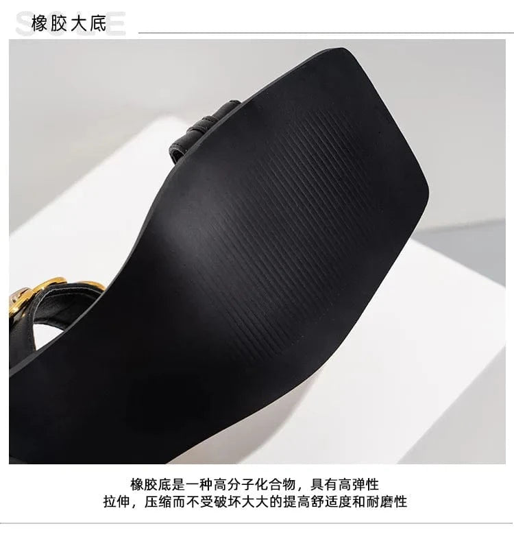 YC 2023 New design square head chain high heel sandals women's fashion open toe buckle sandals