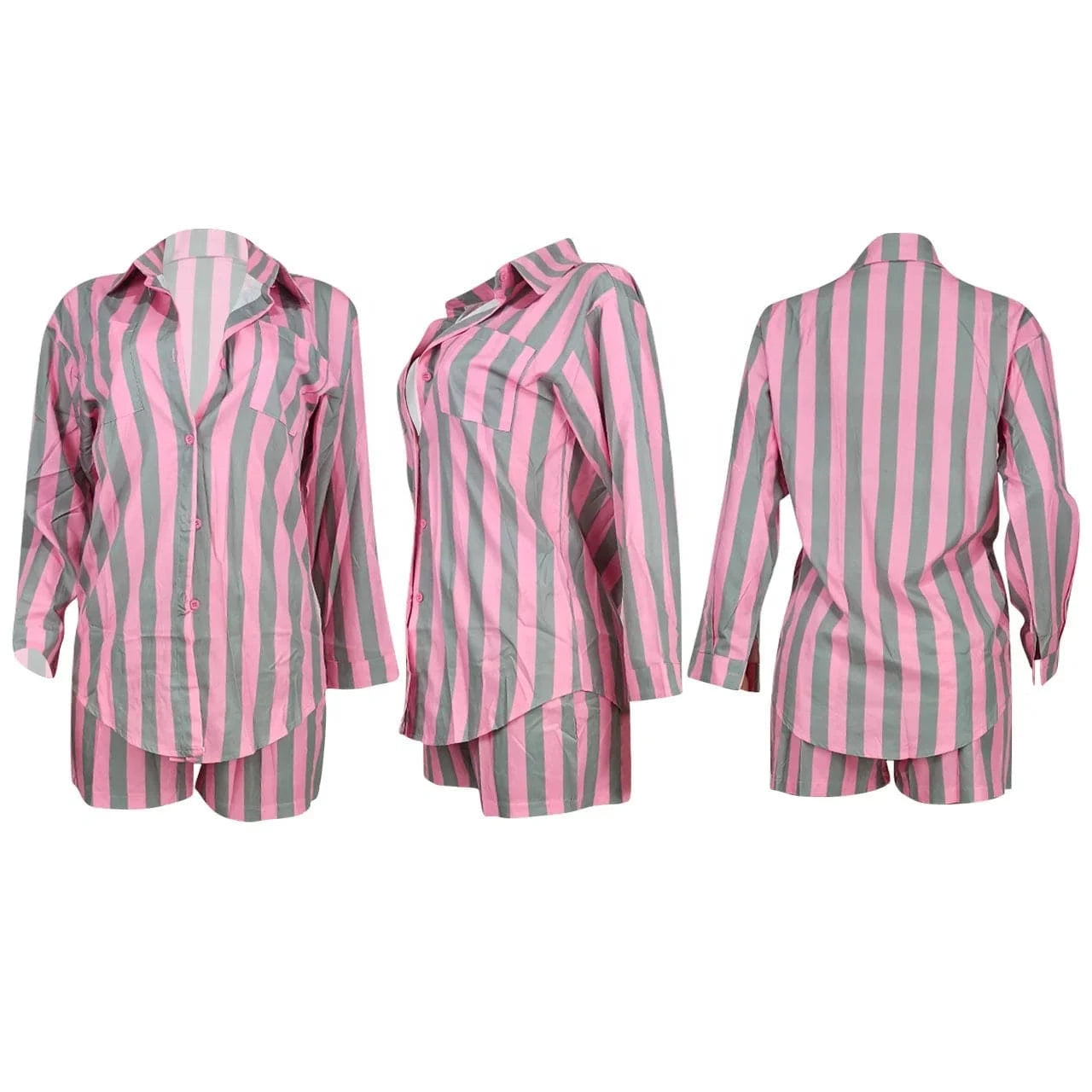 YD8762 New collection fall 2024 women clothes stripe long sleeve shirts mini shorts women's sets casual loungewear two piece set