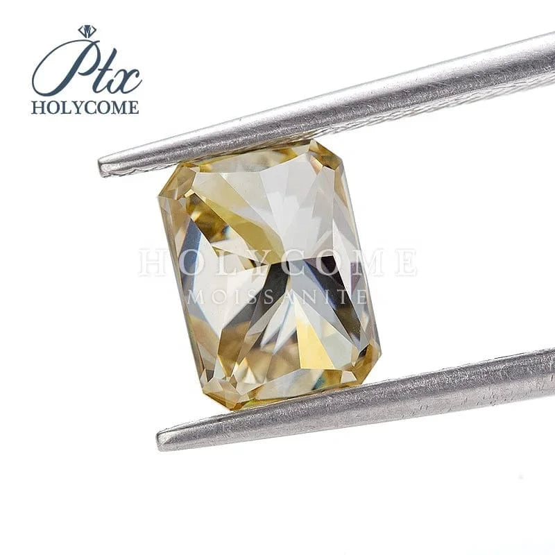 Yellow / 14k solid gold Custom big 11*7.5MM Ice crushed Cut Radiant Yellow color side white baguettes moissanite 14k Gold jewelry pendant Moissanite