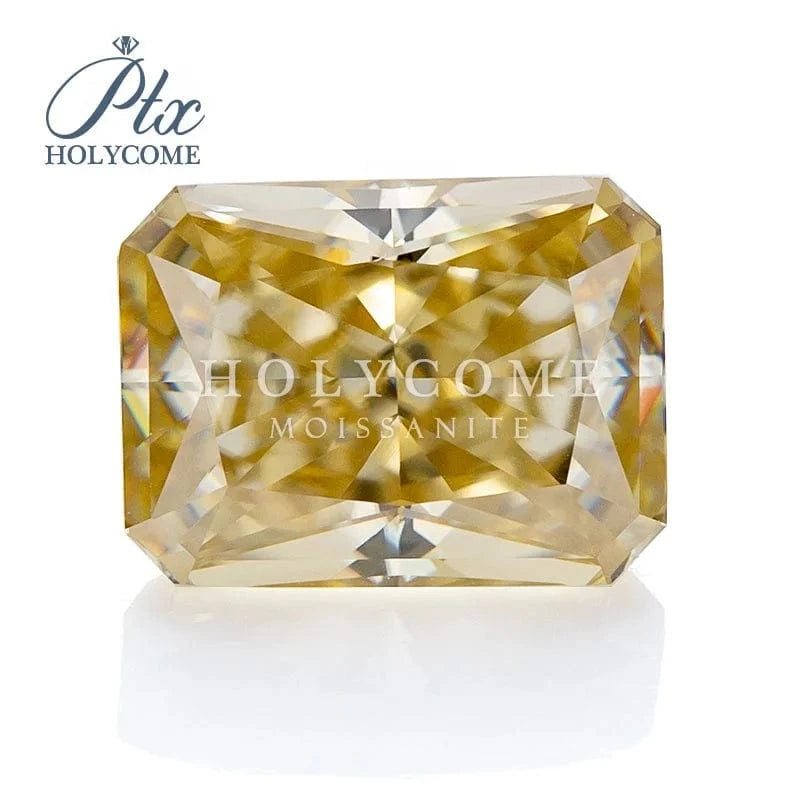 Yellow / 14k solid gold Custom big 11*7.5MM Ice crushed Cut Radiant Yellow color side white baguettes moissanite 14k Gold jewelry pendant Moissanite