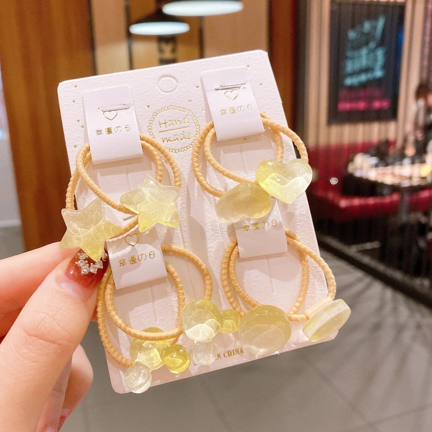 Yellow 8-piece set Children's Small Rubber Band Cute Princess Tiara Hair Rope Simple Tie Ring Colored Hair Rope