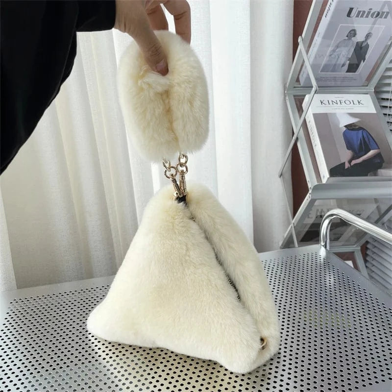 Yellow Autumn Winter New Fur Handbag Bag Handbag Fur Bag Real Rabbit Fur Plush Triangle Bag