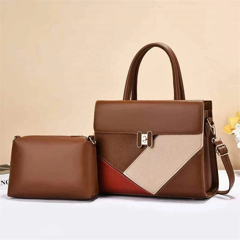 Yellow earth / L Women's New Style Large Capacity Zipper Shoulder Bag Simple Solid Color Two-Piece Handheld Polyester Feathers Pearl