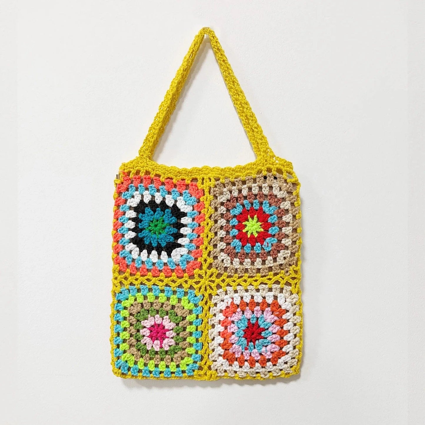 Yellow Factory Granny Granny Square Handmade Crochet Single Shoulder Tote Handbag