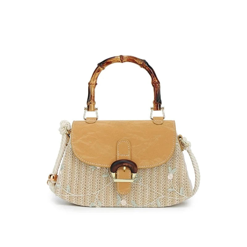 Yellow New Box Shape weave Crossbody Hand Bag Girls Shoulder Bag Clutch Purse Cute Small Women's Handbags