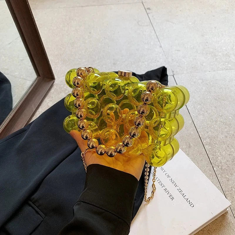 Yellow New Fashion women Handbags pvc hand square box Light Lady Tote Bags Lady Design Purses For Females
