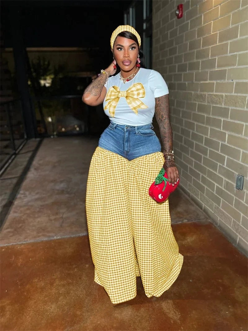 Yellow / S Streetwear Casual 2 Pieces Set for Woman Clothing Summer Short Sleeve T-shirt Top and Oversized Wide Leg Pants Matching Sets