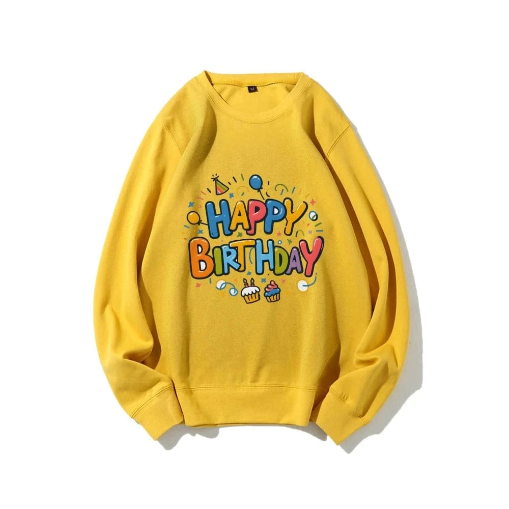 Yellow / XXL Birthday Graphic Casual Sweatshirt Trendy Multi-Colored Cotton Soft Top New Fashion Crew Neck Pullover Long Sleeve Loose Sweater