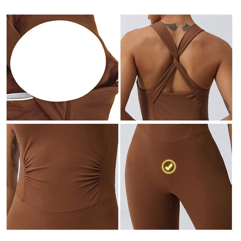 YIYI 2024 New Arrival Wholesale Fitness Sports Gym Workout Quick Dry Cross Twist Back Workout One Piece Yoga Jumpsuit For Women