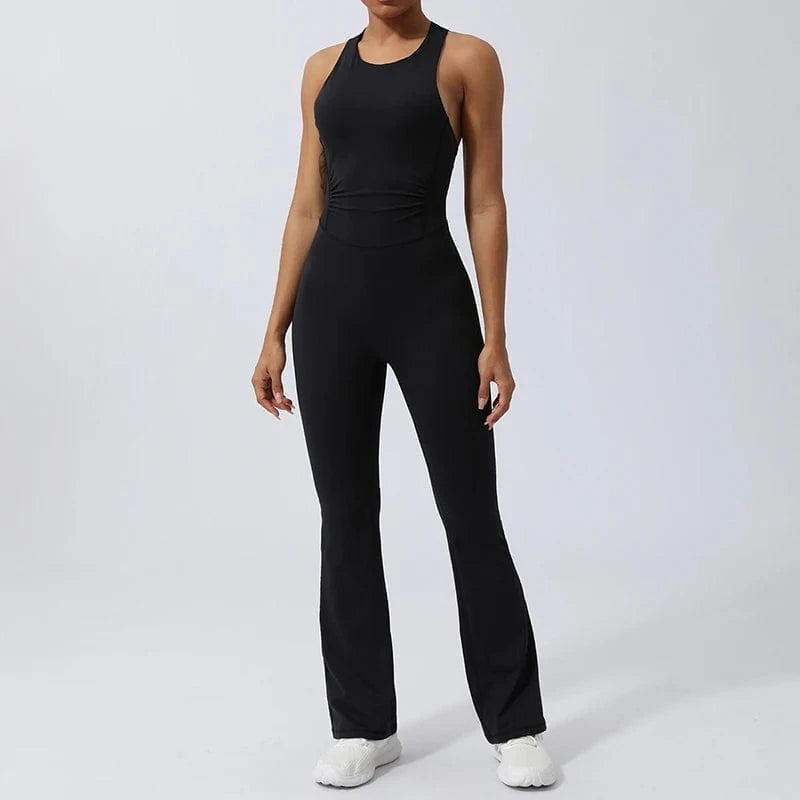 YIYI 2024 New Arrival Wholesale Fitness Sports Gym Workout Quick Dry Cross Twist Back Workout One Piece Yoga Jumpsuit For Women