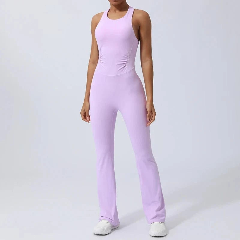 YIYI 2024 New Arrival Wholesale Fitness Sports Gym Workout Quick Dry Cross Twist Back Workout One Piece Yoga Jumpsuit For Women