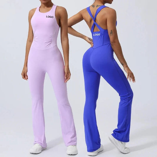 YIYI 2024 New Arrival Wholesale Fitness Sports Gym Workout Quick Dry Cross Twist Back Workout One Piece Yoga Jumpsuit For Women