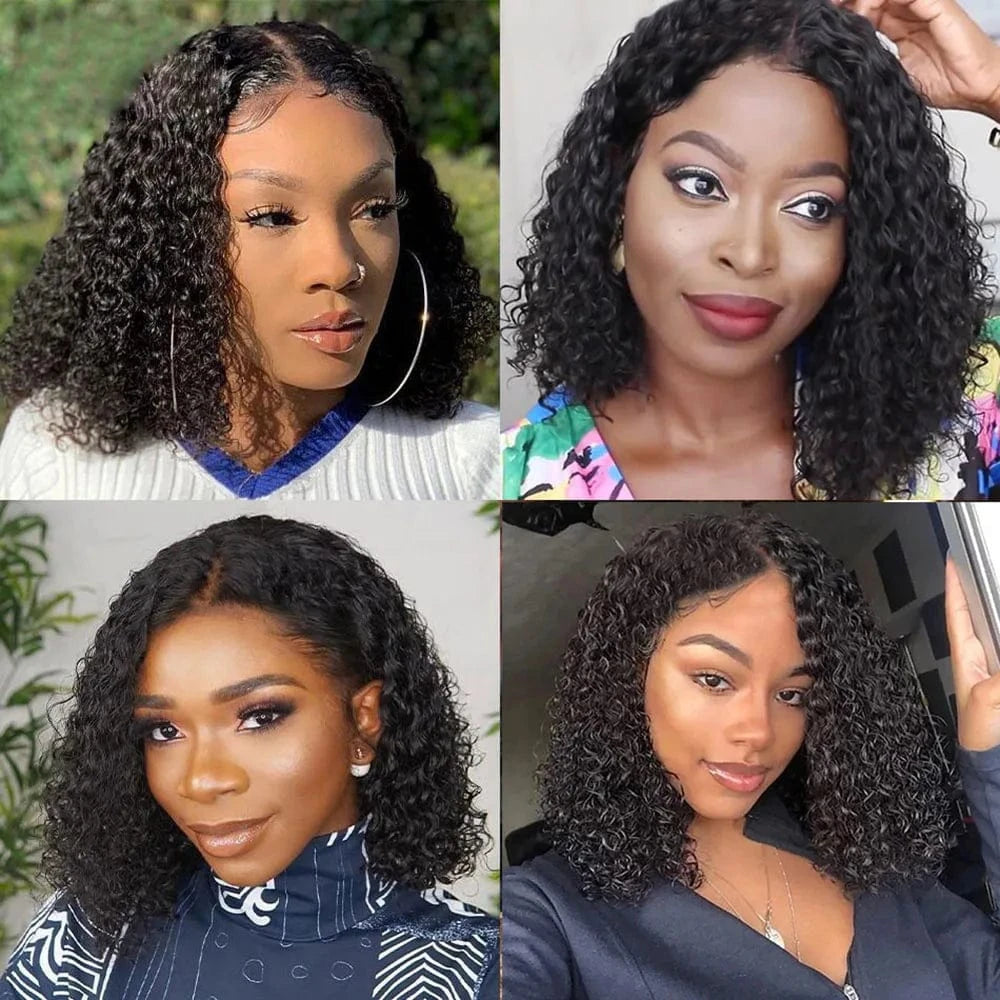 YL Short Deep Curly Bob Wig 13x4 Lace Frontal Human Hair Wigs for Women Pre-Plucked Deep Wave Closure Lace Wigs
