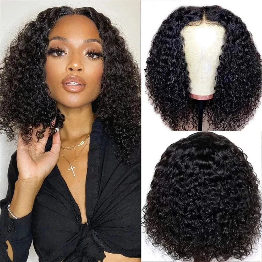 YL Short Deep Curly Bob Wig 13x4 Lace Frontal Human Hair Wigs for Women Pre-Plucked Deep Wave Closure Lace Wigs